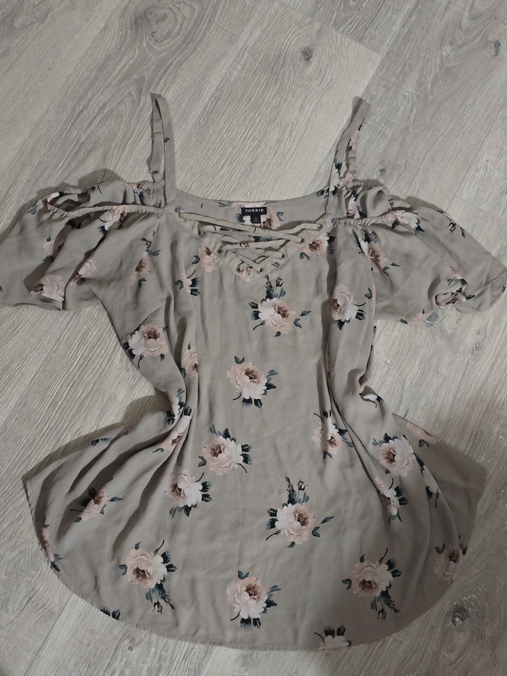 torrid Taupe Floral Cold-Shoulder Cami with Pink Roses
